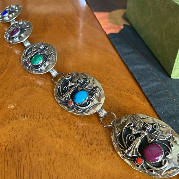 Silver link belt with semi precious stones - Picture 6 of 7